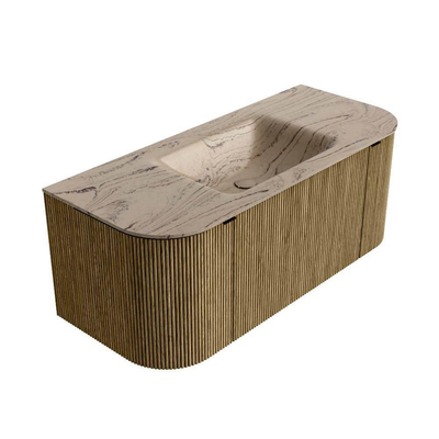 MONDIAZ KURVE-DLUX Meuble de salle de bains 110cm arrondi Gauche + Droite couleur Dusk avec 1 tiroir et 2 portes. Plan-vasque CLOUD Central sans trou de robinet Arena.