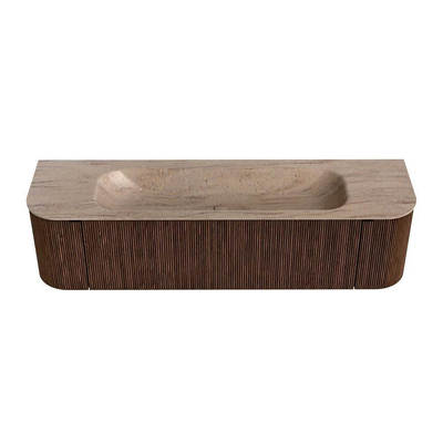 MONDIAZ KURVE-DLUX 170cm badmeubel ronding Links + Rechts kleur Walnut met 1 lade en 2 deuren. Wastafel BIG LARGE Midden 1 kraangat Saba.