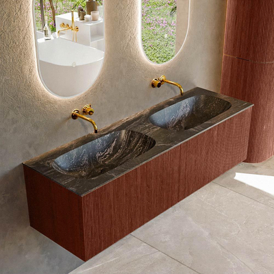 Mondiaz KURVE-DLUX Badkamermeubelset - 150x46x40cm - 2 lade - wastafel solid surface - dubbel - zonder kraangat - Ruby
