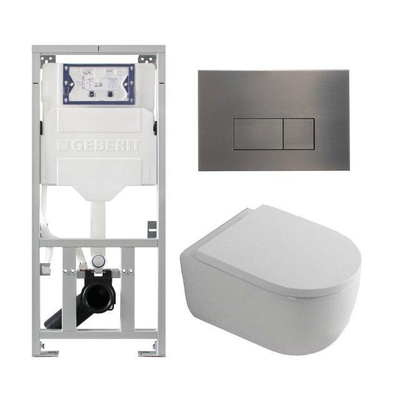 QeramiQ Dely Swirl Ensemble WC- 36.3x51.7cm - Réservoir encastré Geberit UP320 - Abattant 35mm - Plaque de commande en gunmetal - Boutons rectangulaires - blanc brillant