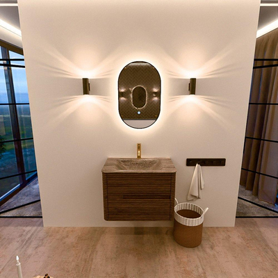Mondiaz CIRO-DLUX Badkamermeubelset - 70x45x50cm - Solid surface wastafel Oza - 1 wasbak Midden - 1 kraangat - 2 lades - Dusk