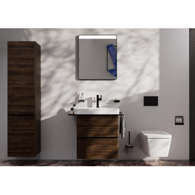 Hansgrohe Xelu Q Armoire haute - 165x40x35cm - 2 portes - poignée noir mat - fermeture amortie - charnière à gauche - dark walnut