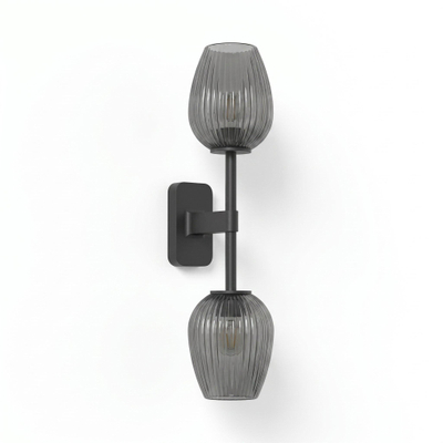 Astro Tacoma Twin Wandlamp/Plafondlamp - 230V - IP44 - ovaal - geribbeld - smoke glas - mat zwart