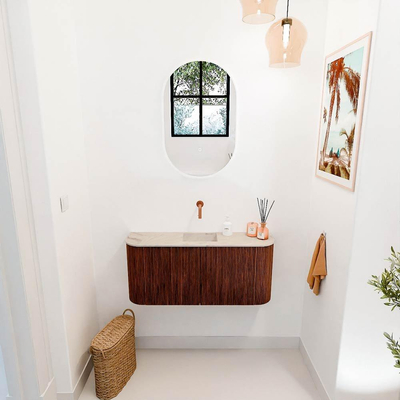 Mondiaz JOYA-DLUX 93.2cm toiletmeubel - ronding links en rechts kleur Ruby - Wastafel FAYE positie Midden Zonder kraangat kleur Frappe.