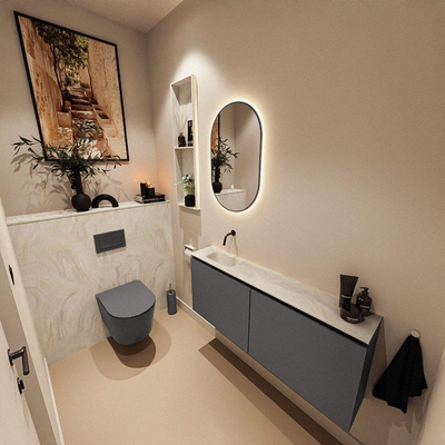 MONDIAZ TURE-DLUX 120cm toiletmeubel Dark Grey. EDEN wastafel Ostra positie links. Zonder kraangat.