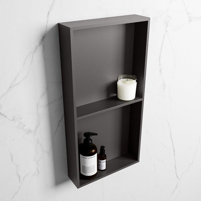 Mondiaz Easy nis 29.5x59.5x8cm voor Inbouw/opbouw 2 open vakken Solid surface DarkGrey/DarkGrey