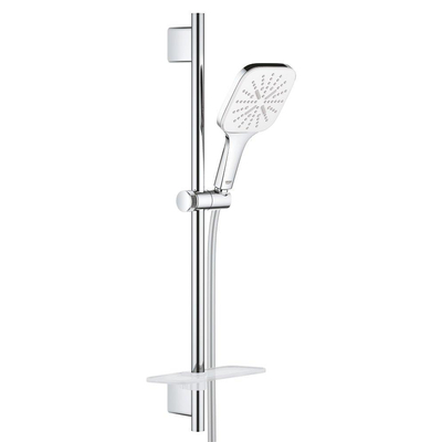 GROHE Rainshower SmartActive 130 Cube Ensemble barre de douche - 60cm - douchette à main carrée - 3 types de jets - flexible de douche lisse - avec porte-savon - chrome/moon white