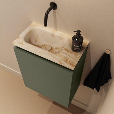 MONDIAZ TURE-DLUX Meuble WC 40 cm Army. EDEN vasque Frappe position gauche. Sans trou de robinet.