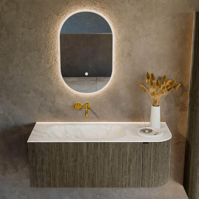 Mondiaz KURVE-DLUX Ensemble de meuble salle de bain - 115x46x40cm - 1 tiroir - 1 porte - lavabo en solid surface - gauche - sans trou de robinet - Shadow