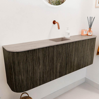 Mondiaz JOYA-DLUX Meuble de salle de bains 123.2cm - arrondis gauche et droite couleur Shadow - Vasque FAYE position Milieu Sans trou de robinet couleur Saba