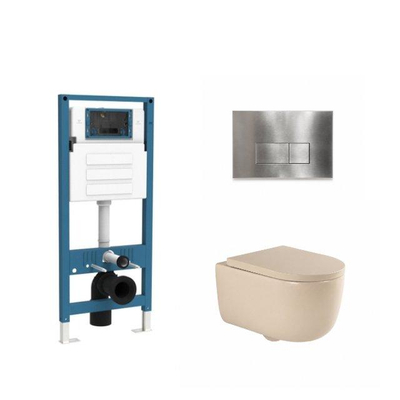 QeramiQ Dely Swirl Toiletset - inbouwreservoir Qeramiq Flush - 35mm zitting - metaal RVS bedieningsplaat - rechthoekige knoppen - beige