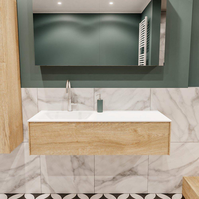 MONDIAZ LUSH Ensemble de meuble salle de bain - 120cm - 1 tiroir - lavabo cloud - vasque à gauche - 1 trou de robinet - chêne blanchi