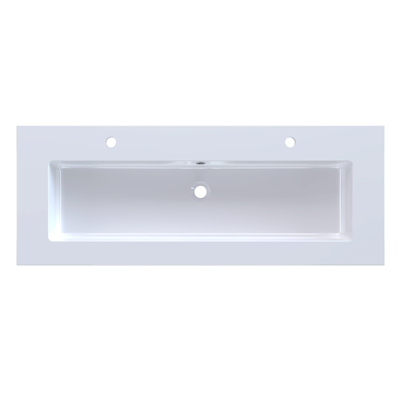 Arcqua Mira Lavabo encastré - 121x46x1.5cm - vasque simple - 2 trous de robinet - marbre de synthèse - blanc brillant