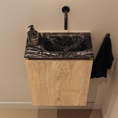 MONDIAZ TURE-DLUX Meuble toilette - 40cm - Washed Oak - EDEN - vasque Lava - position droite - sans trou de robinet