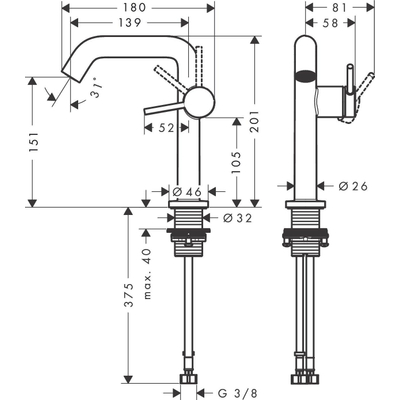 Hansgrohe Tecturis Wastafelmengkraan - push to open waste - 13.9cm uitloop - zwart mat