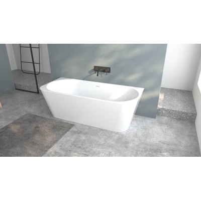 ZEZA Grand Baignoire demi-îlot – 180 × 80 × 58 cm – avec évacuation – acrylique – ronde – blanc brillant