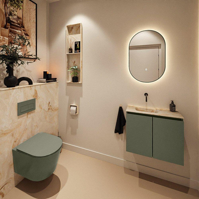 MONDIAZ TURE-DLUX Meuble toilette - 60cm - Army - EDEN - vasque Frappe - position gauche - sans trou de robinet