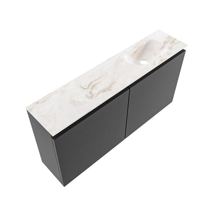 MONDIAZ TURE-DLUX 100cm toiletmeubel Dark Grey. EDEN wastafel Frappe positie rechts. Met 1 kraangat.