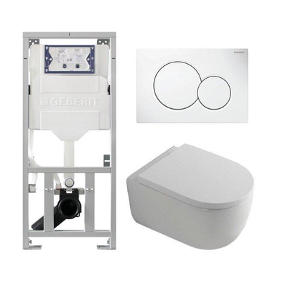 QeramiQ Dely Swirl Pack WC - 36.5x53cm - réservoir encastré Geberit UP320 - 35mm Abattant WC - plaque de déclenchement sigma blanche - boutons ronds - blanc brillant