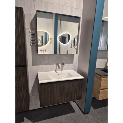 Saniclass Holz Base Badkameronderkast - 120cm - 1 lade - greeploos - donker eiken incl wastafel vygo 81 cm zonder kraangat en overloop *SHOWMODEL*