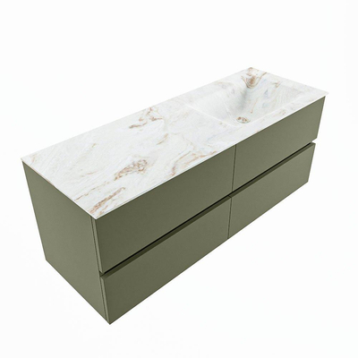 MONDIAZ VICA-DLUX Badkamermeubelset - 130cm - onderkast army - 4 lades - inbouw wastafel cloud rechts - 1 kraangat - 60cm hoge versie - frape