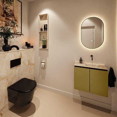 MONDIAZ TURE-DLUX Meuble WC 60 cm Oro. EDEN lavabo Frappe position droite. Sans trou de robinet.