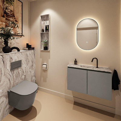 MONDIAZ TURE-DLUX Meuble de toilettes 80 cm Smoke. Lavabo EDEN Glace position milieu. Avec 1 trou de robinet.