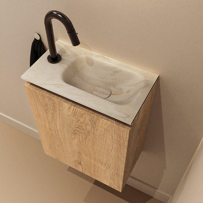 MONDIAZ TURE-DLUX 40cm toiletmeubel Washed Oak. EDEN wastafel Ostra positie rechts. Met 1 kraangat.
