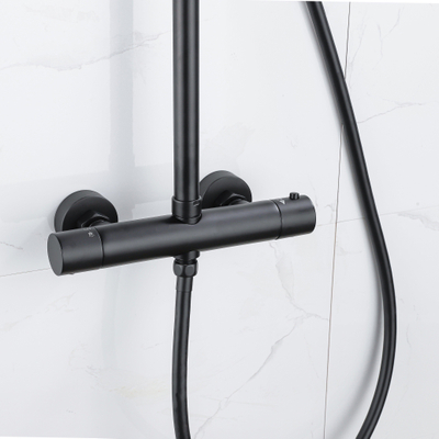 FugaFlow Eccelente Ensemble de douche de tête - thermostatique - douche de tête 30cm - flexible lisse - douchette à main sur barre - noir mat