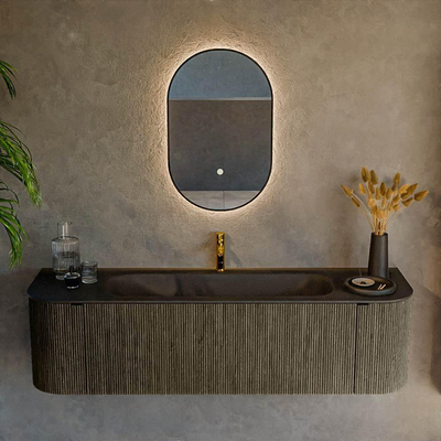Mondiaz KURVE Ensemble de meuble salle de bain - 160x46x40cm - 1 tiroir - 2 portes - lavabo en solid surface - milieu - 1 trou de robinet - Shadow