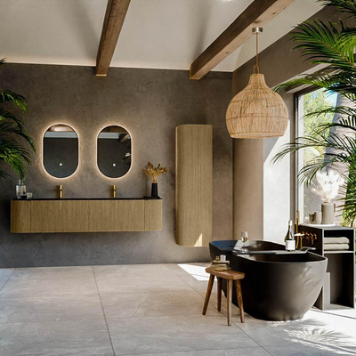 Mondiaz KURVE Ensemble de meuble de salle de bains - 190x46x40cm - 2 tiroirs - 2 portes - lavabo solid surface - double - 2 trous de robinet - Dusk