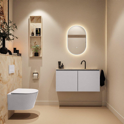 MONDIAZ TURE-DLUX Meuble toilette - 100cm - Cale - EDEN - vasque Frappe - position centrale - 1 trou de robinet