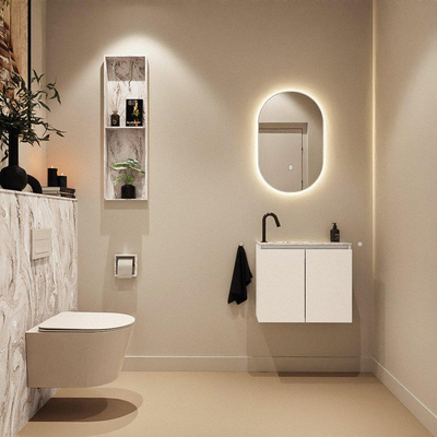 MONDIAZ TURE-DLUX Meuble toilette - 60cm - Talc - EDEN - vasque Glace - position gauche - 1 trou de robinet