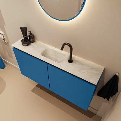 MONDIAZ TURE-DLUX meuble WC 100cm Jeans. EDEN lavabo Ostra position milieu. Avec 1 trou de robinet.