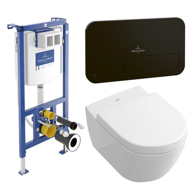 Villeroy & Boch Subway 2.0 Pack WC - WC suspendu - DirectFlush - à fond creux - abattant softclose & quickrelease - avec réservoir encastrable - plaque de commande noir mat - Ceramic+ - Stone White
