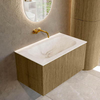 Ensemble de meuble de salle de bain Mondiaz KURVE-DLUX - 80x46x40cm - 1 tiroir - lavabo en solid surface - milieu - sans trou de robinet - Dusk