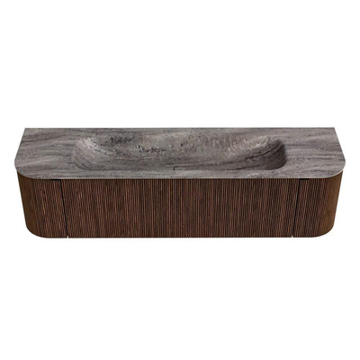 MONDIAZ KURVE-DLUX Meuble de salle de bains 170cm arrondi Gauche + Droite couleur Walnut avec 1 tiroir et 2 portes. Vasque BIG LARGE Milieu sans trou de robinet Oza.