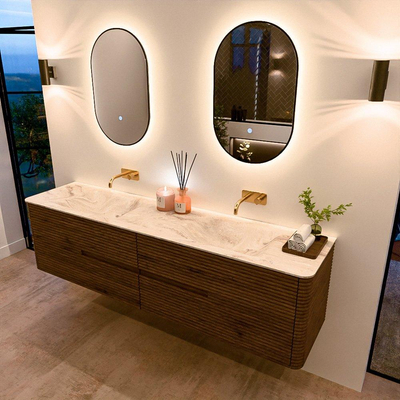 Mondiaz CIRO-DLUX Badkamermeubelset - 190x45x50cm - Solid surface wastafel Frappe - 2 wasbak Dubbel - zonder kraangaten - 4 lades - Dusk