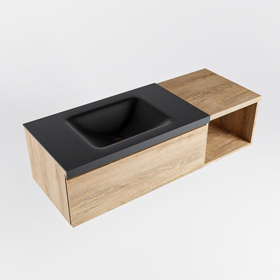 MONDIAZ BUKLA 120cm badmeubel met open module 40 kleur Washed Oak met 1 lade. Wastafel CLOUD links 1 kraangat kleur Urban.