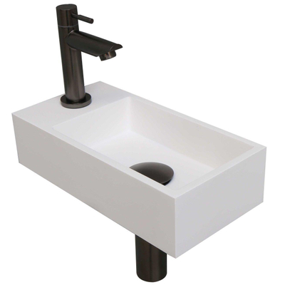 Ink Versus pack lave-mains – 36 x 18 x 9 cm – polystone blanc – perçage à gauche – robinet gunmetal