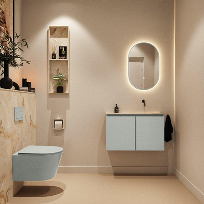 MONDIAZ TURE-DLUX Meuble toilette - 80cm - Greey - EDEN - vasque Frappe - position droite - sans trou de robinet