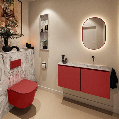 MONDIAZ TURE-DLUX 100cm toiletmeubel Fire. EDEN wastafel Glace positie rechts. Zonder kraangat.