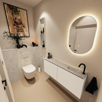 MONDIAZ TURE-DLUX Meuble toilette - 120cm - Talc - EDEN - vasque Opalo - position droite - 1 trou de robinet