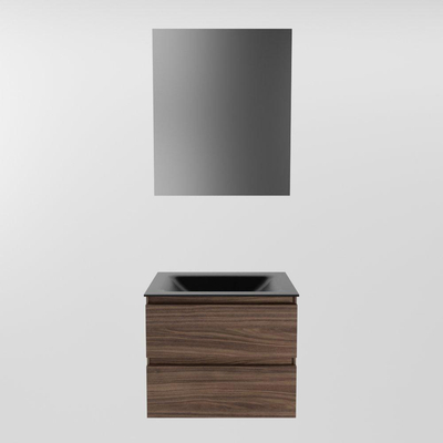 Mondiaz AIVY Ensemble de meuble - 60x45x50cm - 0 trous de robinet - 1 vasque Urban Solid surface - Centre - 2 tiroirs - avec armoire de toilette - Melamine Mocha