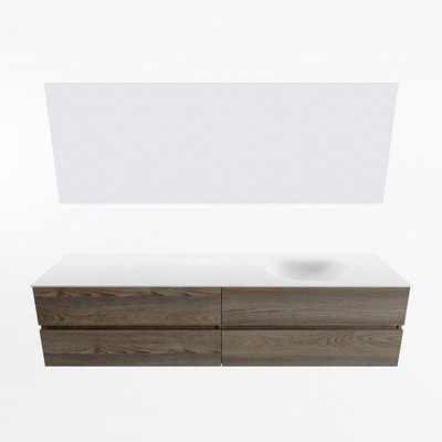 Mondiaz VICA ensemble de meuble de salle de bain - 200cm - meuble sous-vasque marron foncé gris - 4 tiroirs - lavabo lune droite - sans trous de robinet - couleur talc - miroir LED - version XL 60cm de haut