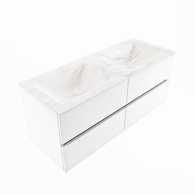 Mondiaz VICA-DLUX ensemble de meuble de salle de bain - 120cm - meuble sous-vasque talc - 4 tiroirs - lavabo encastré cloud double - 2 trous de robinet - version haute de 60cm - ostra