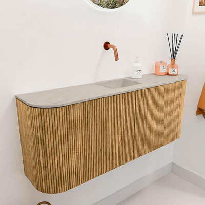 Mondiaz JOYA-DLUX 103.2cm toiletmeubel - ronding links en rechts kleur Oak - Wastafel FAYE positie Midden Zonder kraangat kleur Opalo.