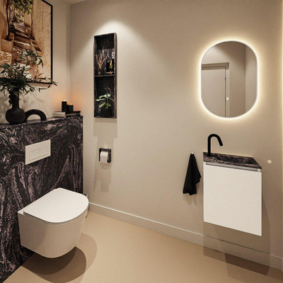 MONDIAZ TURE-DLUX Meuble toilette - 40cm - Talc - EDEN - vasque Lava - position droite - 1 trou de robinet