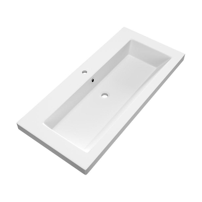 BRAUER Foggia Plan vasque 100x46cm 1 trou de robinet avec trop plein et vasque simple marbre minéral Blanc mat
