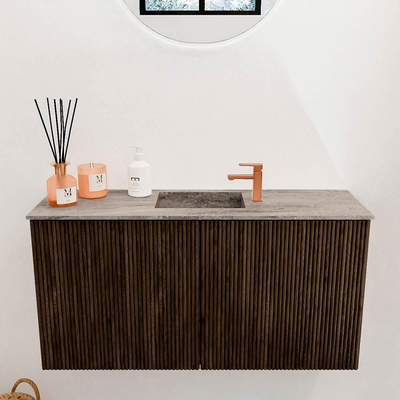 Mondiaz JOYA-DLUX Meuble de salle de bains 80cm - couleur Walnut - Vasque FAYE position Milieu 1 trou de robinet couleur Oza.